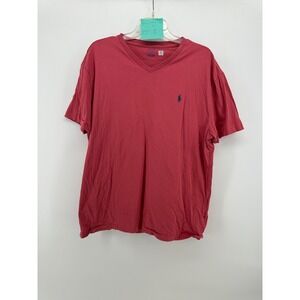 Polo Ralph Lauren Mens V-Neck T-Shirt Red Classic Fit Short Sleeve Cotton L